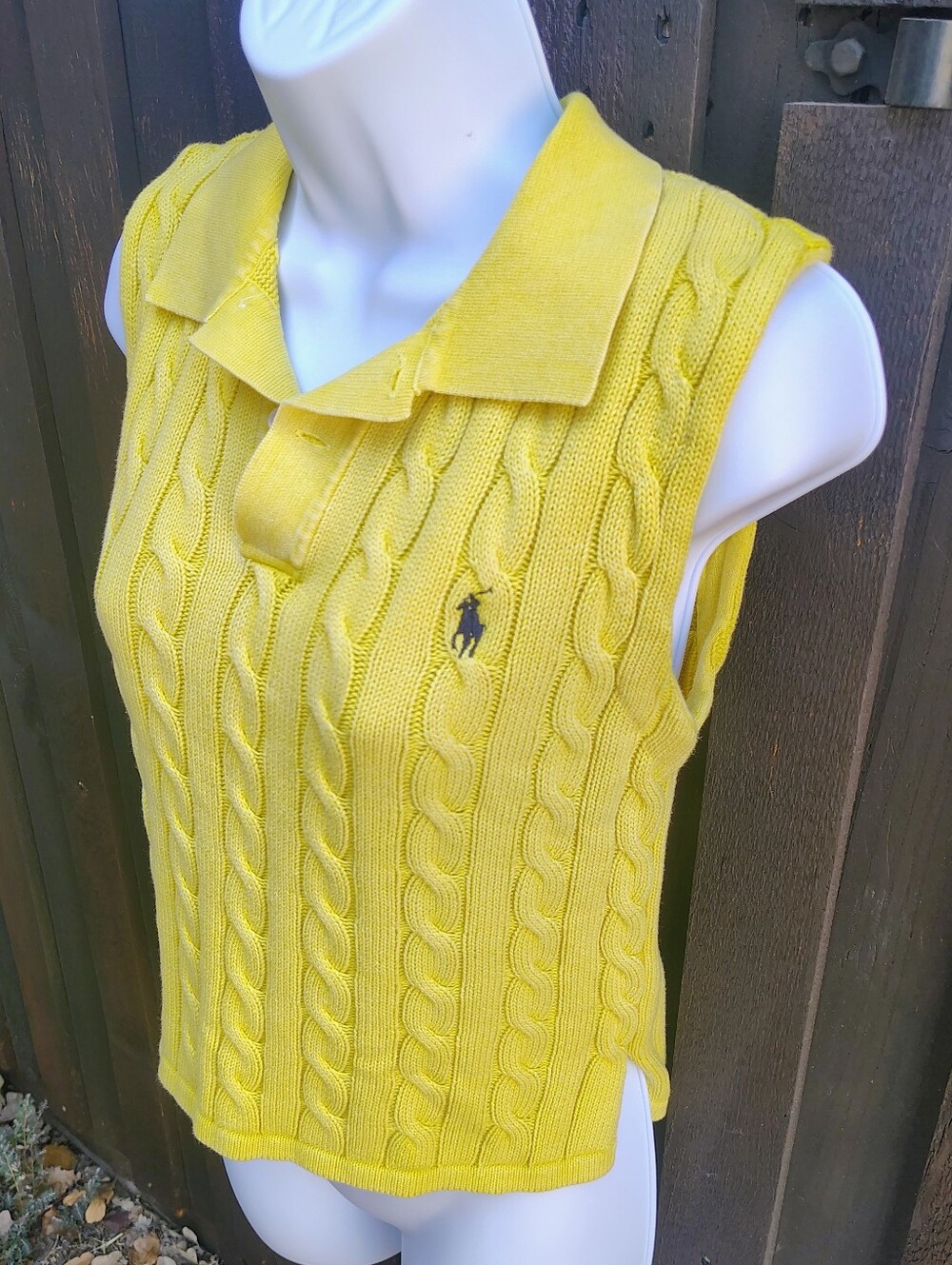 Ralph Lauren Yellow Cable-Knit Sleeveless Polo Top